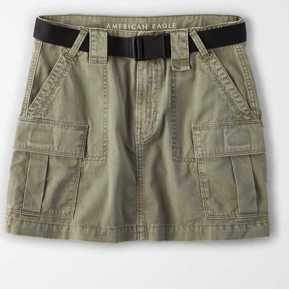 American Eagle High Rise A-Line Cargo Skirt Khaki 0 Grunge Gorpcore Utility Army - Picture 3 of 9